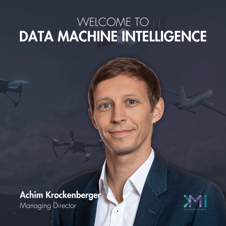 Portrait of Achim Krockenberger with the text "welcome to Data Machine Intelligence - Achim Krockenberger, Managing Director"